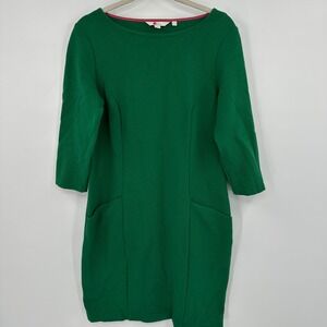 Boden Green Trinity Jersey Knit Ribbed Textured Knee Length Dress Pockets US 10L